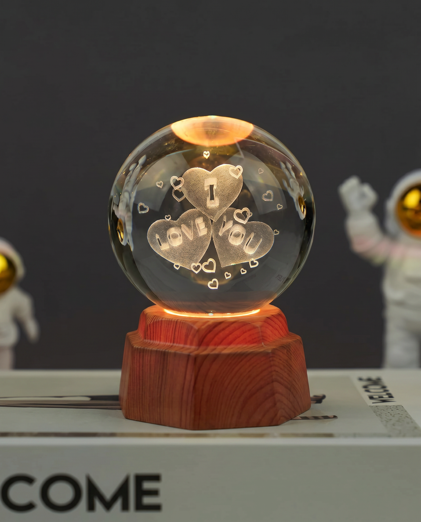 Triple Heart Crystal Lamp
