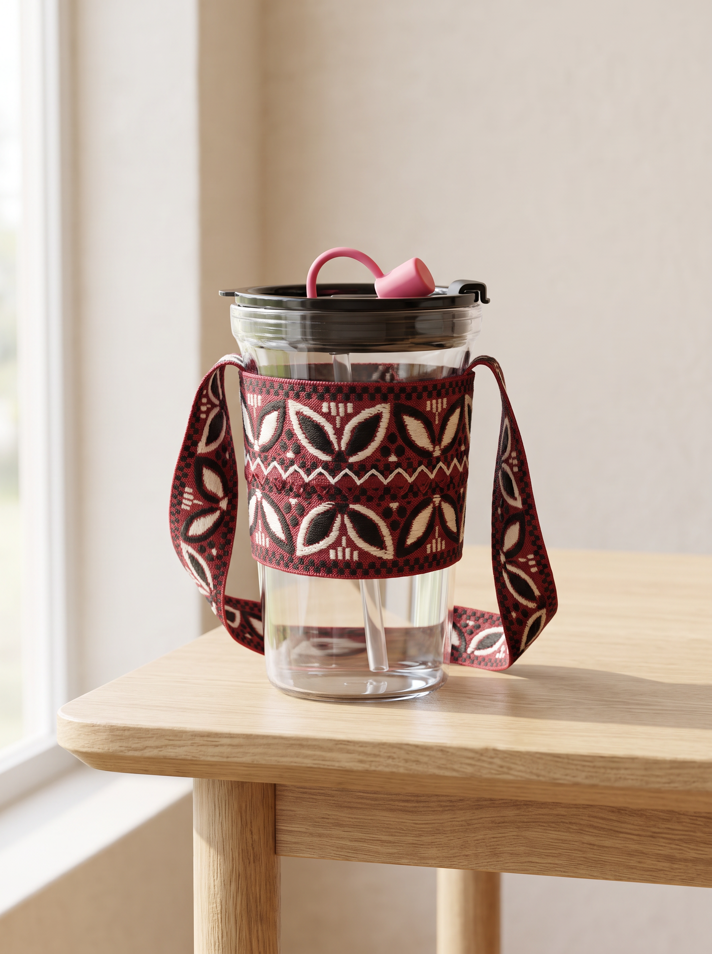 Boho Glass Iced Coffee Tumbler with Fabric Sleeve