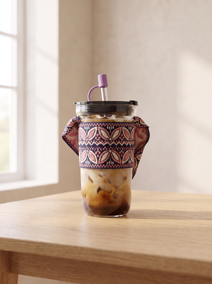 Boho Glass Iced Coffee Tumbler with Fabric Sleeve