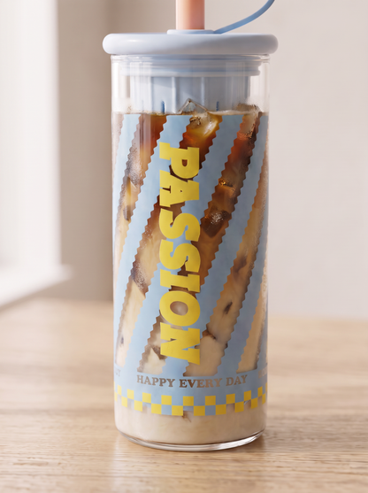 Passion Glass Iced Coffee Tumbler with Straw
