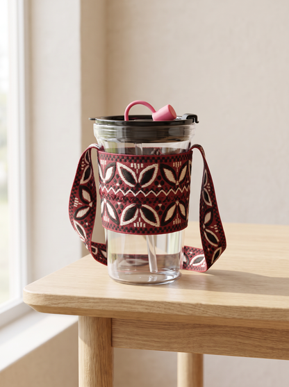 Boho Glass Iced Coffee Tumbler with Fabric Sleeve